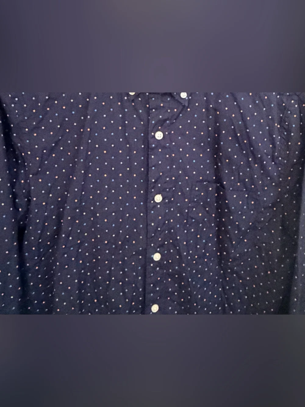 J. Crew Slim Navy Shirt with Blue and Pink Polka Dots
